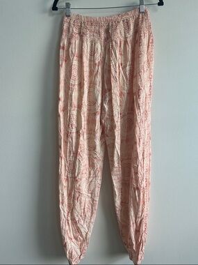 Lotus and Luna Women Harem Pants S/M Coral Boho Yoga Palazzo Smocked Waist Comfy